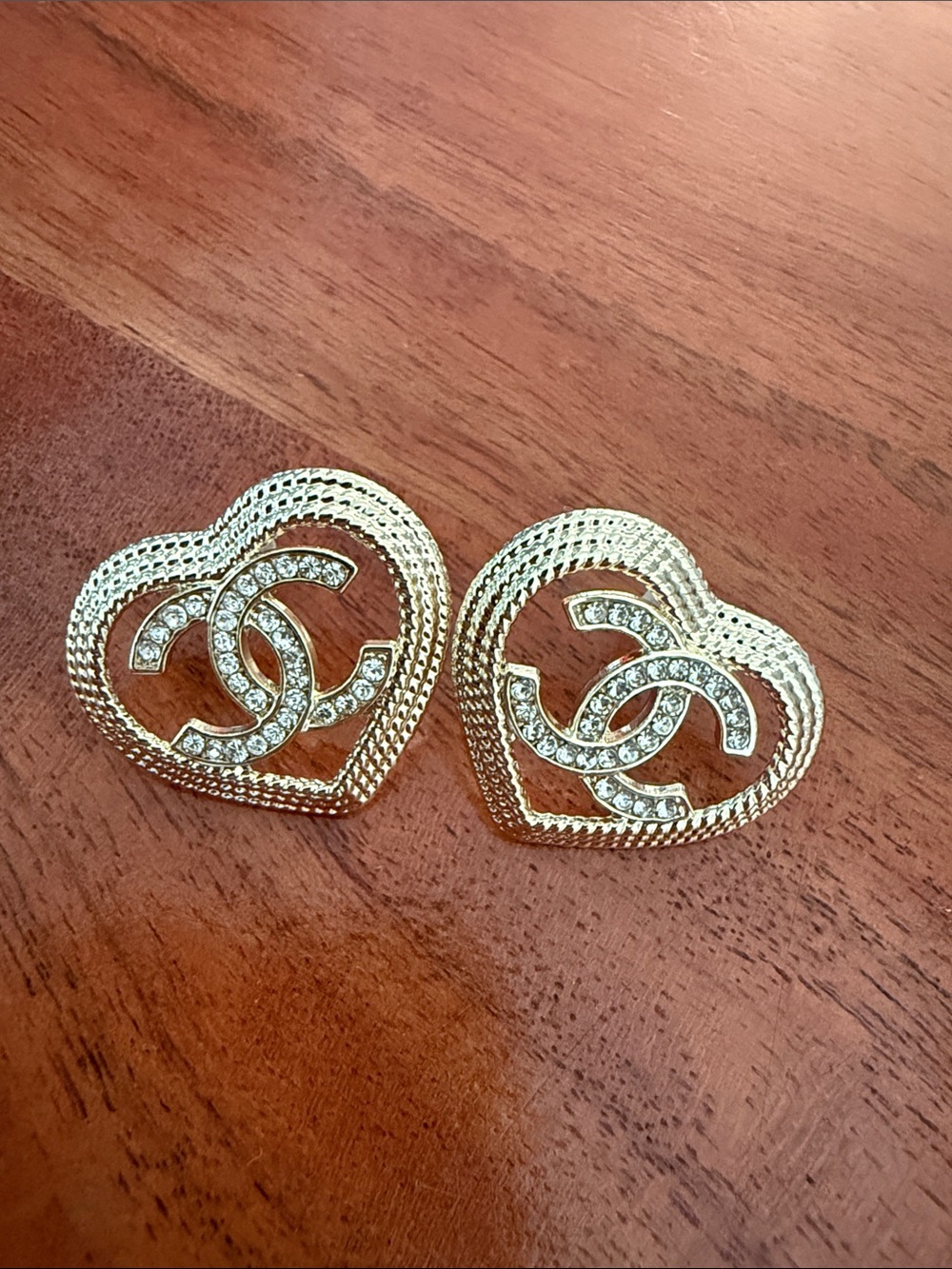 Gold Heart Crystal Logo-Style Stud Earrings